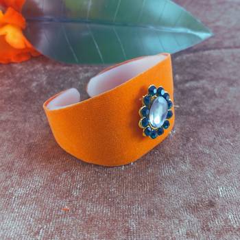 Orange acrylic kundan stud free size bracelets 3
