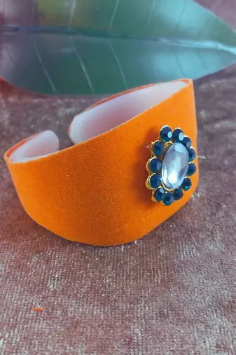 Orange acrylic kundan stud free size bracelets