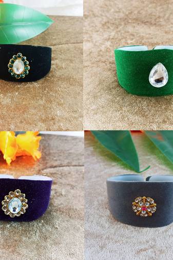 Multi acrylic kundan stud free size bracelets combo