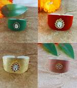 Multi acrylic kundan stud free size bracelets combo