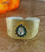 Golden acrylic kundan stud free size bracelets