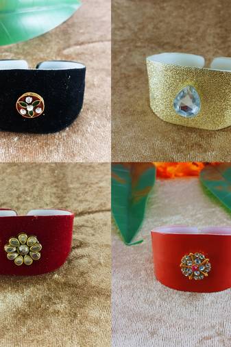 Multi acrylic kundan stud free size bracelets combo