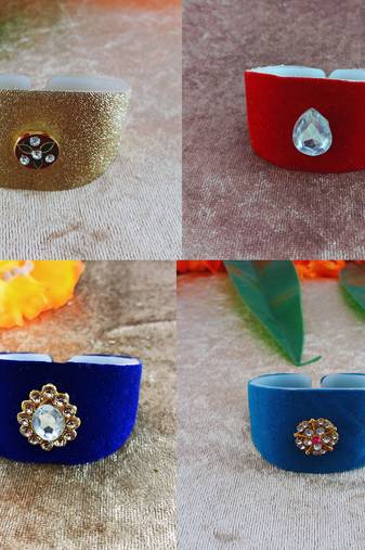 Multi acrylic kundan stud free size bracelets combo