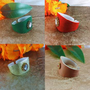 Multi acrylic kundan stud free size bracelets combo 3