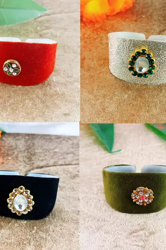 Multi acrylic kundan stud free size bracelets combo