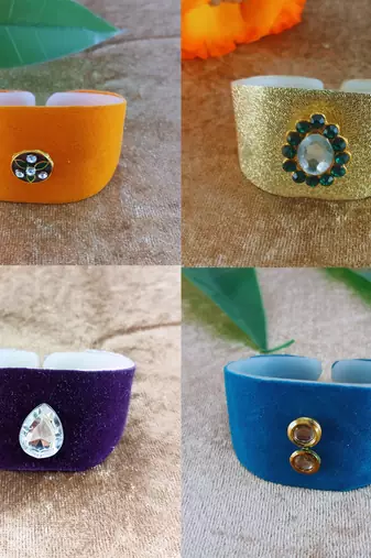 Multi acrylic kundan stud free size bracelets combo