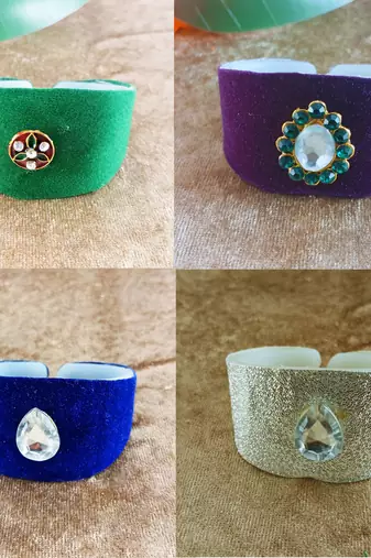 Multi acrylic kundan stud free size bracelets combo