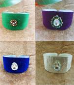 Multi acrylic kundan stud free size bracelets combo