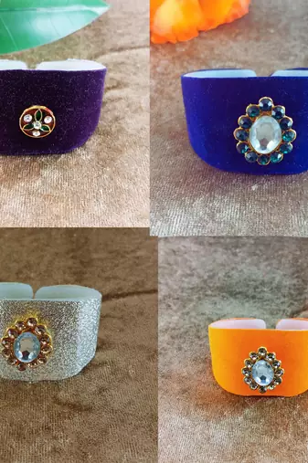 Multi acrylic kundan stud free size bracelets combo