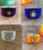 Multi acrylic kundan stud free size bracelets combo