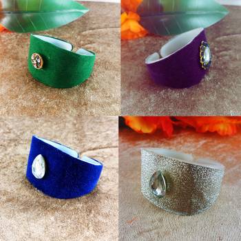 Multi acrylic kundan stud free size bracelets combo 3