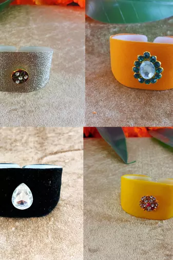 Multi acrylic kundan stud free size bracelets combo