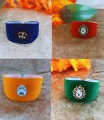 Multi acrylic kundan stud free size bracelets combo