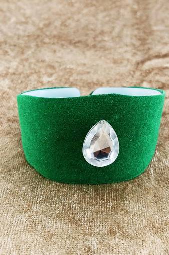 Green acrylic kundan stud free size bracelets