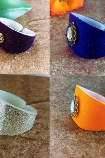 Multi acrylic kundan stud free size bracelets combo