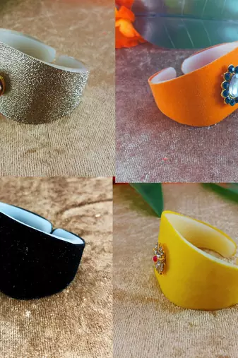 Multi acrylic kundan stud free size bracelets combo