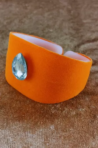Orange acrylic kundan stud free size bracelets