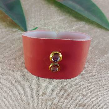 Dark pink acrylic kundan stud free size bracelets 1