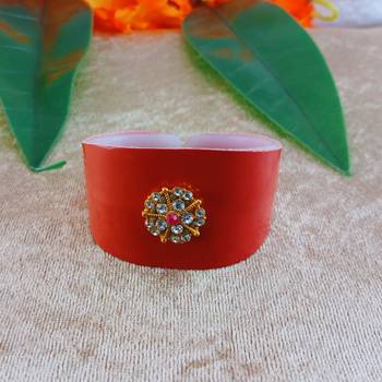 Orange acrylic kundan stud free size bracelets 1