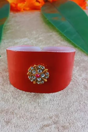 Orange acrylic kundan stud free size bracelets