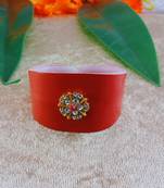 Orange acrylic kundan stud free size bracelets