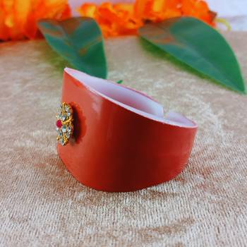 Orange acrylic kundan stud free size bracelets 3