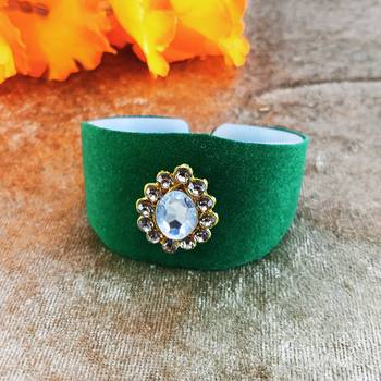 Green acrylic kundan stud free size bracelets 1