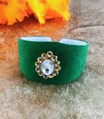 Green acrylic kundan stud free size bracelets