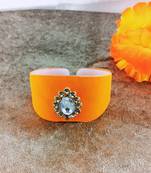 Orange acrylic kundan stud free size bracelets
