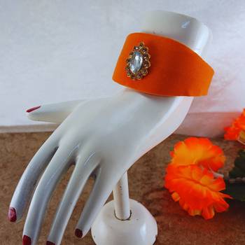 Orange acrylic kundan stud free size bracelets 2