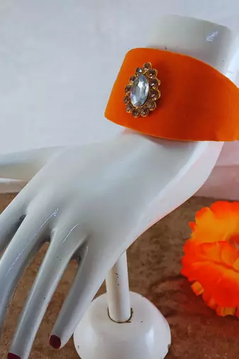 Orange acrylic kundan stud free size bracelets