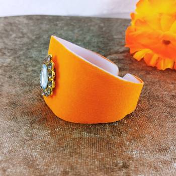 Orange acrylic kundan stud free size bracelets 3