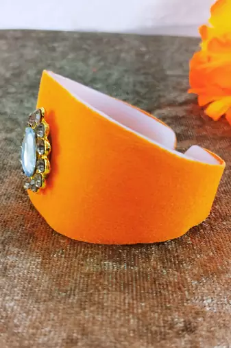 Orange acrylic kundan stud free size bracelets