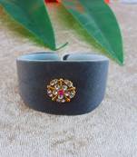 Grey acrylic kundan stud free size bracelets