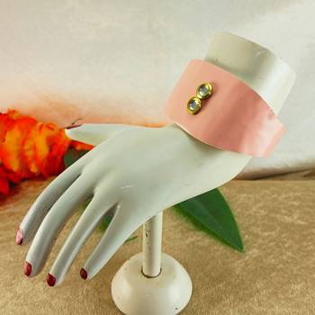 Pink acrylic kundan stud free size bracelets 2