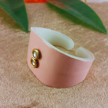 Pink acrylic kundan stud free size bracelets 3