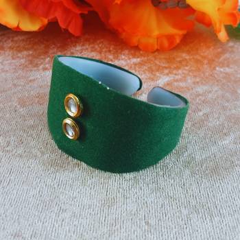 Green acrylic kundan stud free size bracelets 3