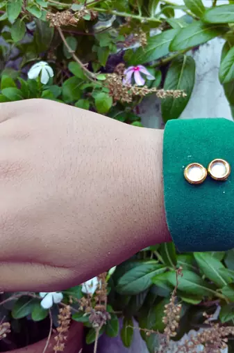 Green acrylic kundan stud free size bracelets