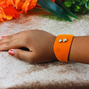 Orange acrylic kundan stud free size bracelets 4