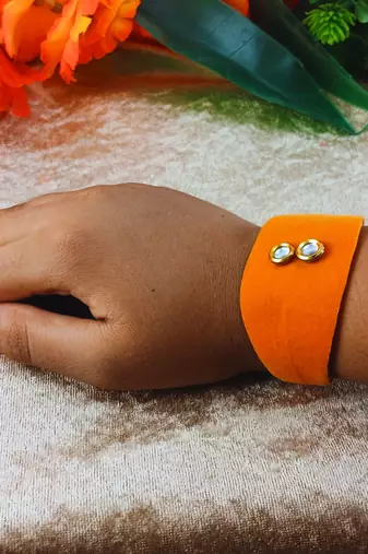 Orange acrylic kundan stud free size bracelets