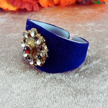 Blue acrylic kundan stud free size bracelets 3