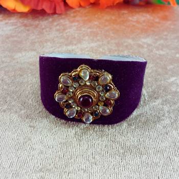 Purple acrylic kundan stud free size bracelets 1