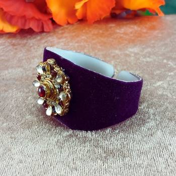 Purple acrylic kundan stud free size bracelets 3