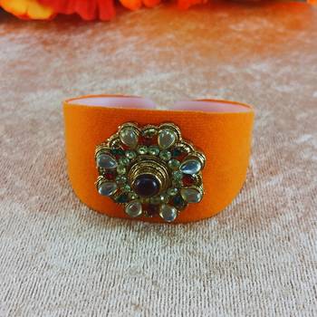 Orange acrylic kundan stud free size bracelets 1