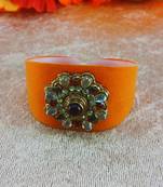 Orange acrylic kundan stud free size bracelets
