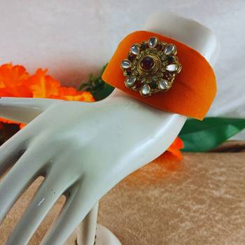 Orange acrylic kundan stud free size bracelets 2