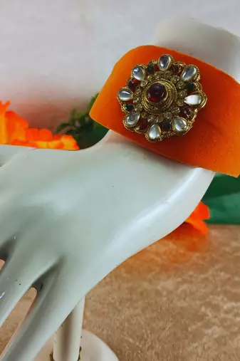 Orange acrylic kundan stud free size bracelets