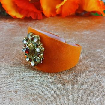 Orange acrylic kundan stud free size bracelets 3
