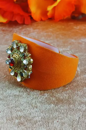 Orange acrylic kundan stud free size bracelets
