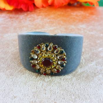 Grey acrylic kundan stud free size bracelets 1